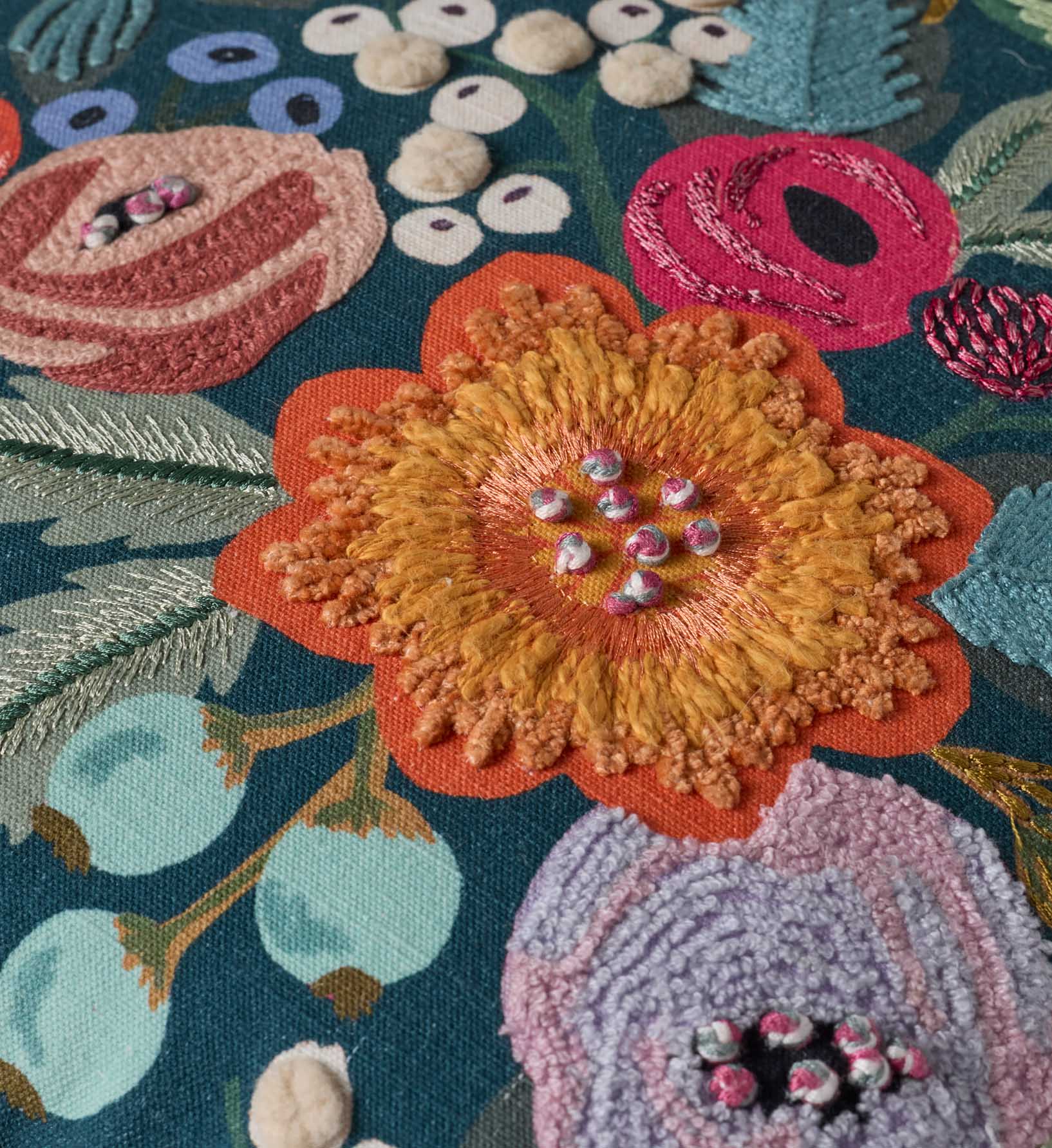 Vintage Garden Embroidered Pillow - Multi