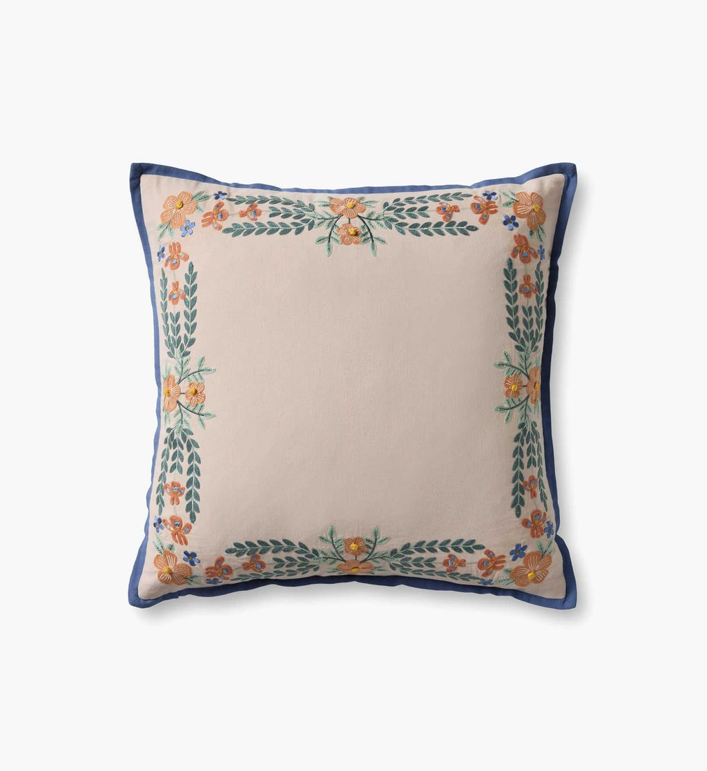 Willow Border Embroidered Pillow - Ivory