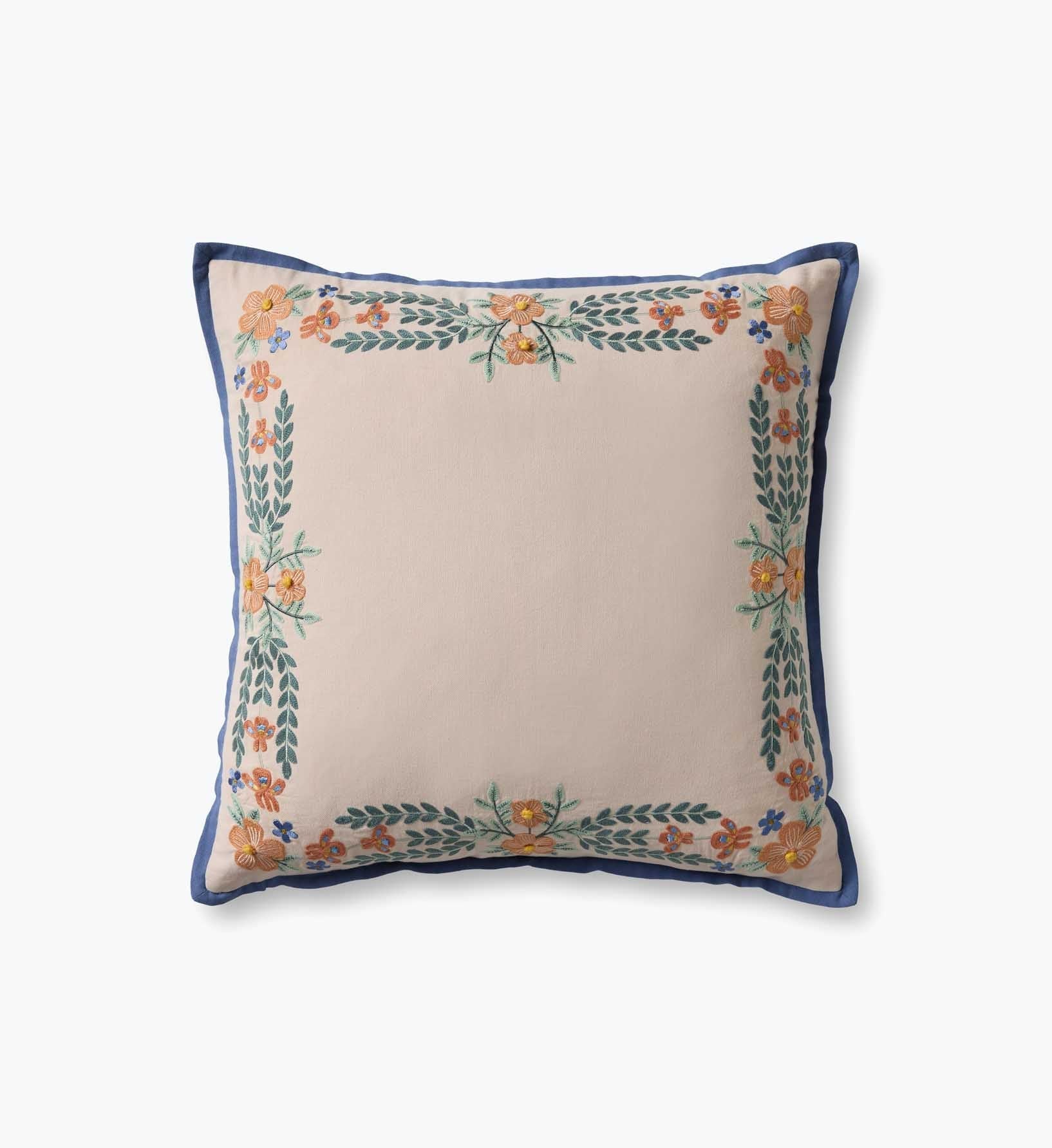 Willow Border Embroidered Pillow - Ivory